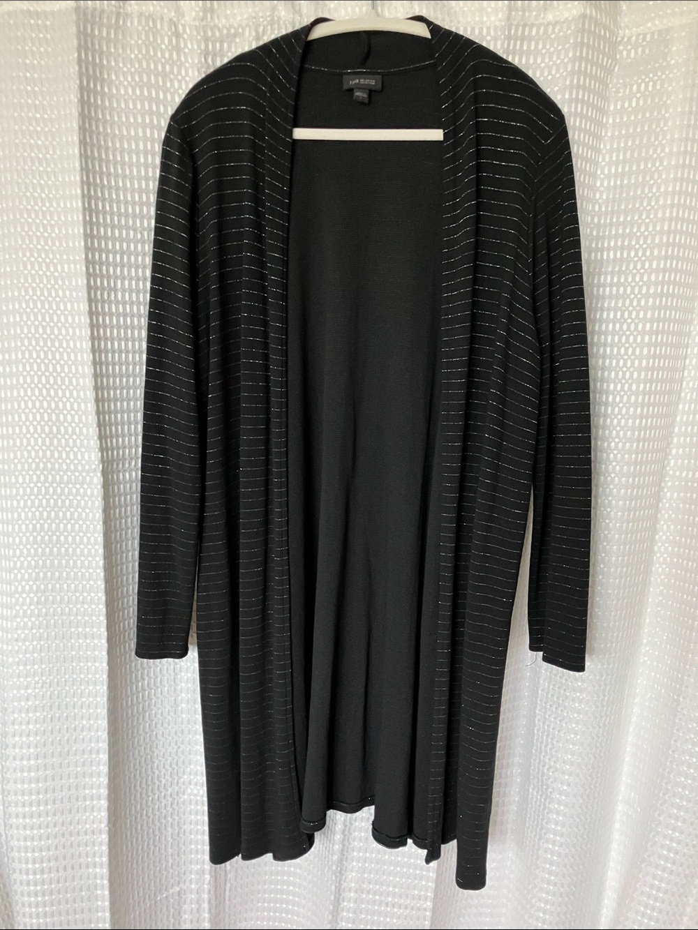 J. Jill Wearever Black Shimmer Stripe Duster Longline Cardigan Size Large